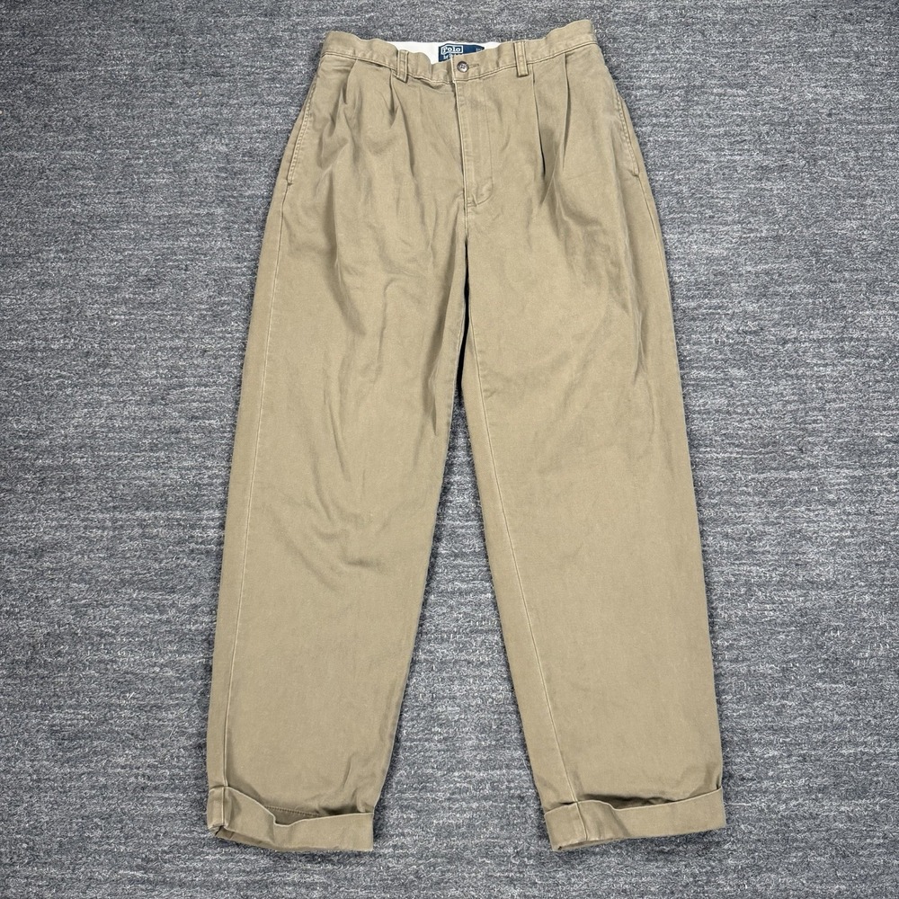 Polo Ralph Lauren Hammond Pant Mens 32x30 Khaki Tan Pleated Cuffed Chino Pants